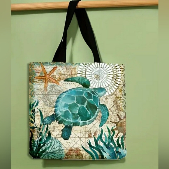 Sea turtle print beach bag/ shopping tote, NWT - Picture 1 of 3